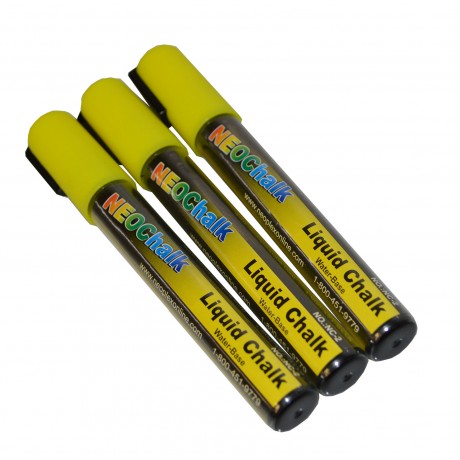 1/4" Chisel Tip Neon Liquid Chalk Marker - Yellow 3 Pack